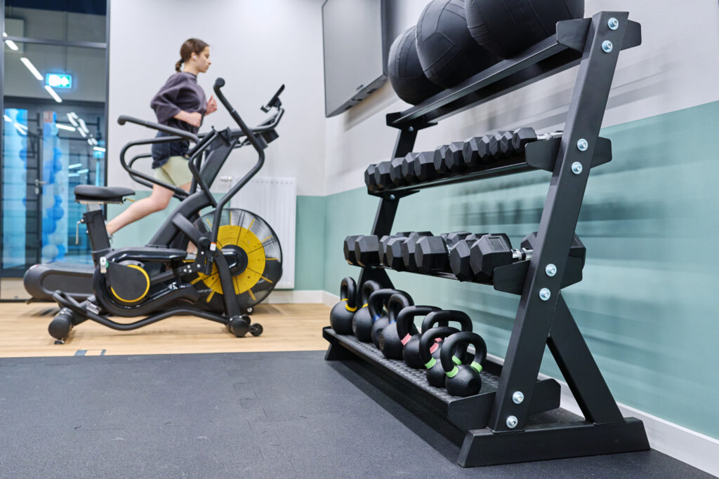 Sports training, exercise, activity, lifestyle gym equipment in residential apartments